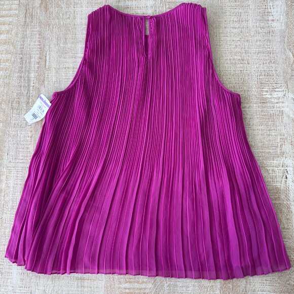 Halogen Magenta/Pink pleated chiffon sleeveless round neck Blouse/Top Large NWT - Picture 8 of 9